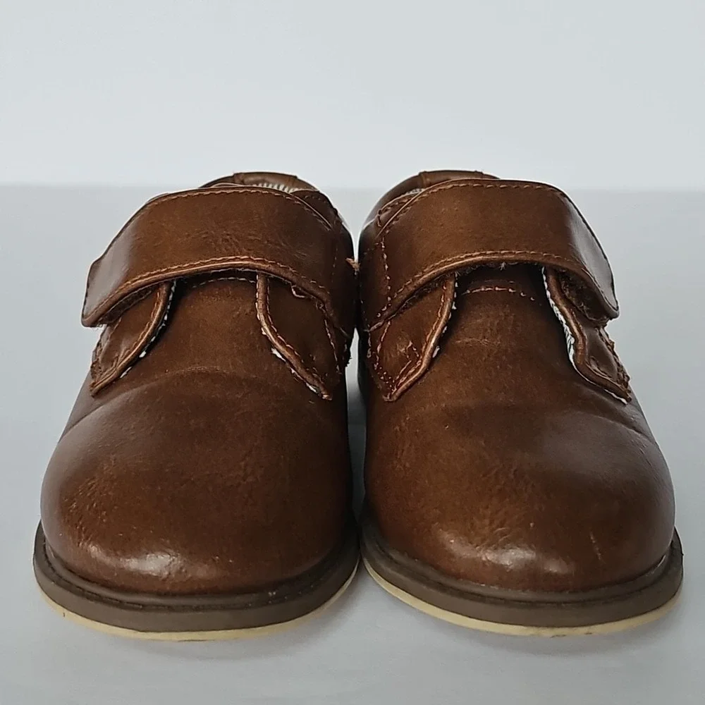 Tahari Boys Toddler Dress Shoes Sz‎ 7 Brown Church Formal Hook Loop Closure 1843